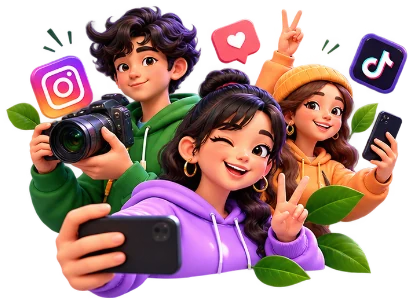 Three creators taking selfies and filming